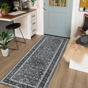 Vintage Hallway Runner Rug,Non-Slip Washable Rug with Rubber Backing,Low Pile Printed Intaglio Rug,Kitchen,Laundry Room,Entryway - 1 of 4