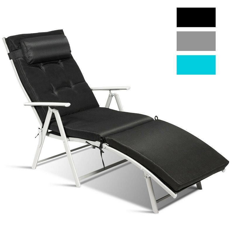 Costway Folding Chaise Lounge Chair w/Cushion Black\Gray\Turquoise, 3 of 11