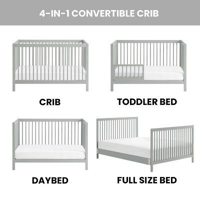 Gray Solid Wood 4-in-1 Convertible Crib with Round Spindles