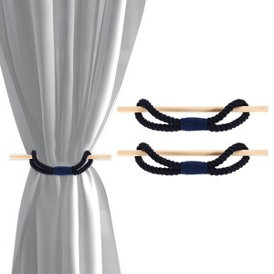 Unique Bargains Cotton Hand-Woven Decorative Drape Curtain Tiebacks with Wood Club - 1 of 4