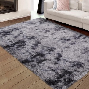 Shag Area Rugs for Living Room, Non-Slip Thick Fluffy High Pile Rug, Ultra Soft Abstract Tie Dye Indoor Carpet for Nursery, Kids Room - 1 of 4