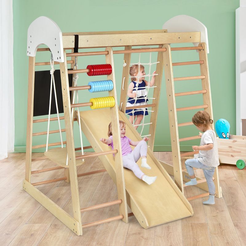 Costway Indoor Playground Climbing Gym Kids Wooden 8 in 1 Climber Playset  for Children, 3 of 10