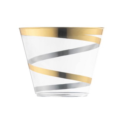 Smarty Had A Party 9 oz. Clear w/ Gold Swirl Round Plastic Party Cups - 240 pcs