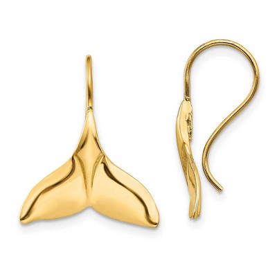 Black Bow Jewelry Polished Whale Tail Wire Drop Earrings in 14k Yellow Gold