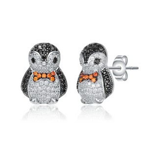 Guili Sterling Silver Two-Tone Penguin Stud Earrings with Multi-Colored Cubic Zirconia, A Playful and Stylish Design for Animal Lovers - 1 of 3