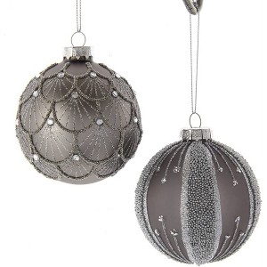 Kurt Adler Ornaments For Christmas Tree, Silver/Black Jeweled Glass Balls, 80 MM Diameter, 6 Piece - 1 of 1
