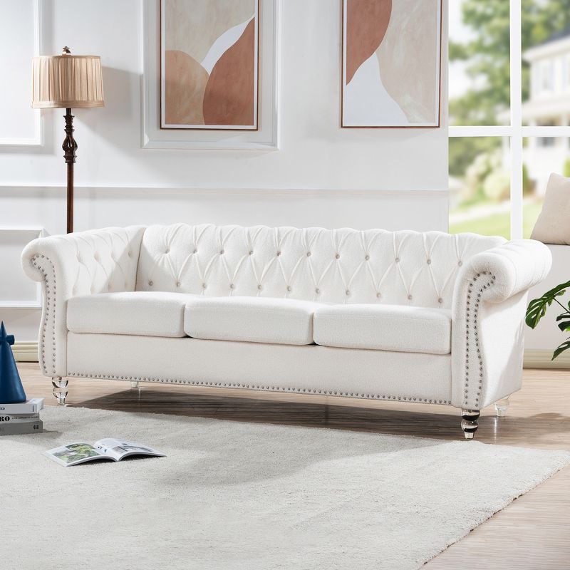 84.65" Chesterfield Rolled Arm 3 Seater Upholstered Sofa, Tufted Sofa Couch-ModernLuxe, 1 of 15