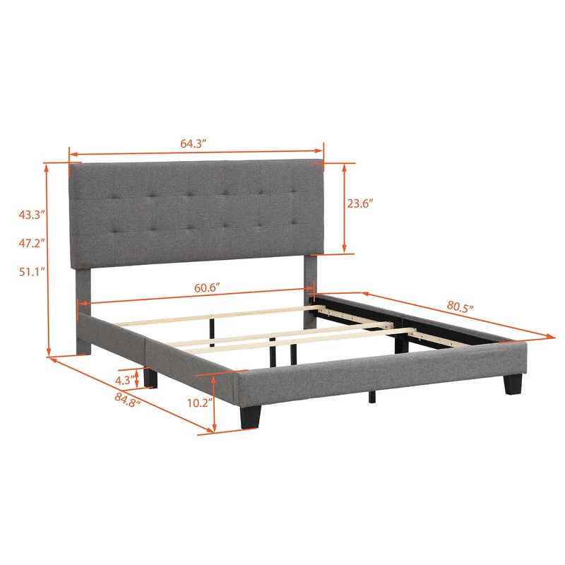 Queen Size Upholstered Platform Bed with Tufted Headboard - ModernLuxe, 3 of 9