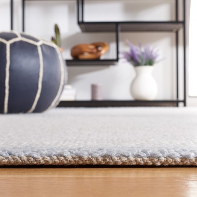 Ivory and Light Blue Handmade Wool Flat Woven Area Rug