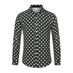 Lars Amadeus Men's Button Down Long Sleeves Casual Polka Dots Print Shirts - 1 of 4