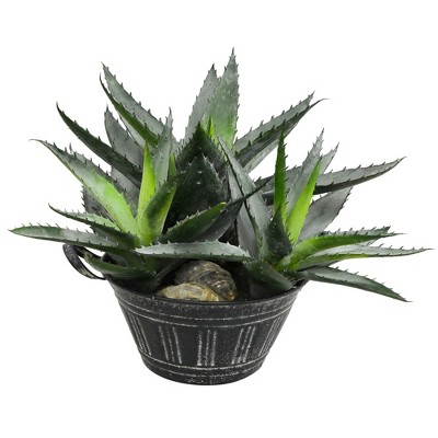 Vickerman 10" Artificial Green Succulent in Galvanized Pot.