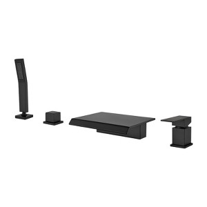 Cobbe Matte Black Bathroom Tub Faucet with Handheld Shower and 7.87-Inch Wide Waterfall Tub Filler Single Handle 4-Hole Installation - 1 of 4