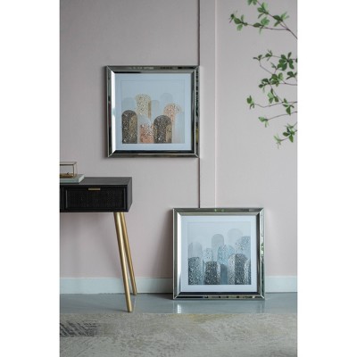 Kaiden Crystal Mirror Framed Abstract Wall Art Set in Blue and Orange