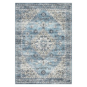 Washable Vintage Oriental Rug Non Slip Low Pile Rug Soft Throw Floor Cover Retro Foldable Indoor Carpet for Living Room Bedroom Playroom Nursery - 1 of 4