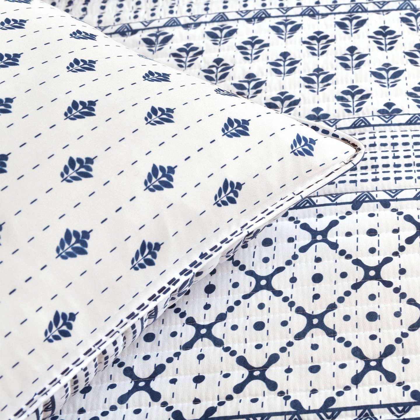 Комплект с покрывалом Lush Decor Full/Queen 3pc Monique Stripe Quilt Set Navy/White - Lush Décor, цвет: Полосатый — фото 4