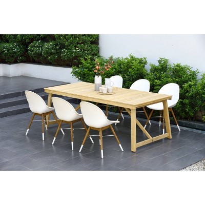 Metz 7pc Reclaimed Teak Rectangular Patio Dining set - White - Amazonia