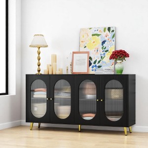 Modern Sideboard Cabinet with Acrylic Doors, Freestanding Storage Console with 4 Cabinets, Metal Legs, for Kitchen, Dining Room, Entryway - 1 of 4