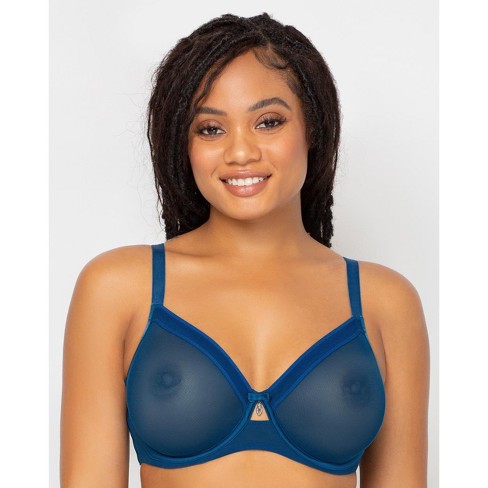 Curvy Couture Women's Sheer Mesh Full Coverage Unlined Underwire Bra Blue  Sapphire 46ddd : Target