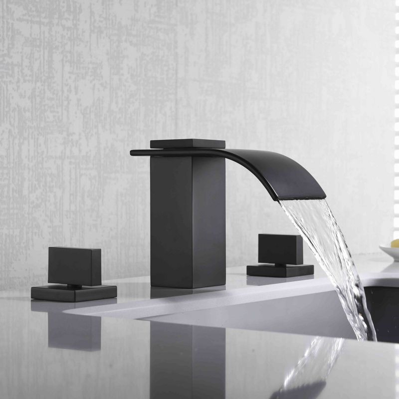 Sumerain Widespread Waterfall Matte Black Bathroom Faucet 3 Hole 2 Handle 8 Inch Vanity Sink Faucet, 3 of 10
