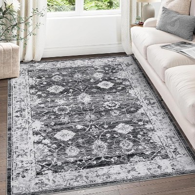 Vintage Decorative Area Rug, Polyester, Washed Back, Folding Printed Oriental Traditional  Design, Non-Shedding, Easy Care, Ideal
