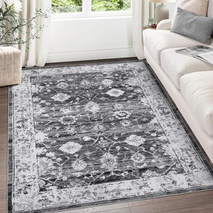 Vintage Decorative Area Rug, Polyester, Washed Back, Folding Printed Oriental Traditional  Design, Non-Shedding, Easy Care, Ideal - 1 of 4