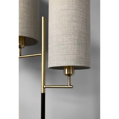 26.7" Matte Black and Antique Brass Table Lamp with Natural Fabric Shade