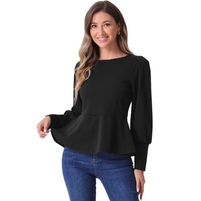 INSPIRE CHIC Women's Lantern Long Sleeve Babydoll Peplum Tunic Top