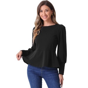 INSPIRE CHIC Women's Lantern Long Sleeve Babydoll Peplum Tunic Top - 1 of 4