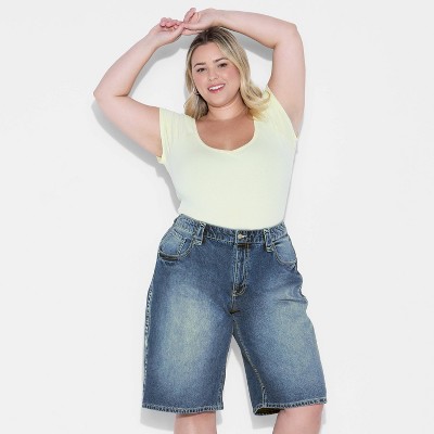Women's Embellished Skater Mid-Rise Denim Shorts - Wild Fable™ Blue Denim