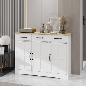 Sideboard Buffet Cabinet, Wooden Storage Cabinet with 3 Drawers, Modern Coffee Bar Cabinet, Freestanding Floor Cabinet for Kitchen Living Room - 1 of 4