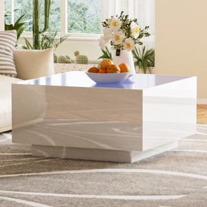 Modern Center Coffee Table with Tempered Glass Top, High-Gloss Center Table with LED Lights for Living Rooms and Small Spaces - Panipeachy - 1 of 4