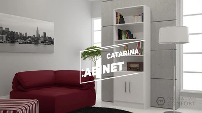 Catarina Sleek White Wood Cabinet with Concealed & Open Shelves