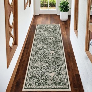 Washable Runner Rug, Modern Tiger Woodcut Hallway Runner, Thin Low Pile Foldable Carpet with Non-Slip Rubber Backing for Kitchen - 1 of 4