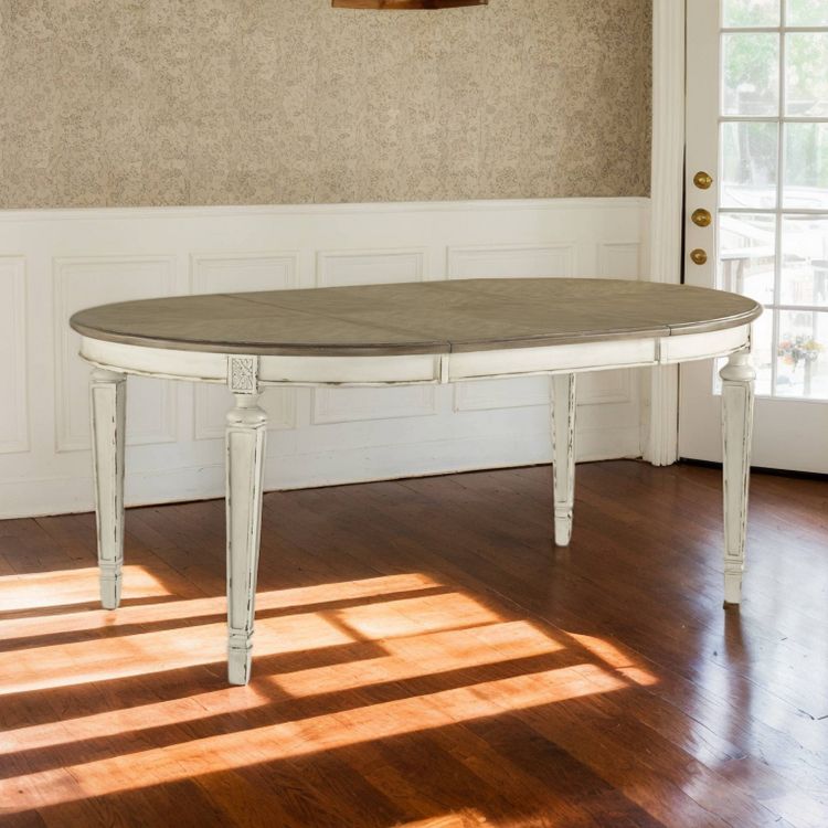 Realyn Oval Extendable Dining Table Chipped - Signature Design by Ashley: Two-Tone Farmhouse Style, Seats 6, Removable Leaf, 2 of 7
