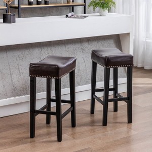 NicBex Set of 2 Bar Stools for Kitchen Island,PU Leather Farmhouse Counter Bar Stools,Bar Chairs for Dining Rooms,Kitchens Islands,Black/Brown/Gray - 1 of 4