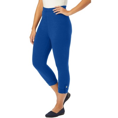 Jessica London Women's Plus Size Stretch Cotton Cuff-Button Capri Legging