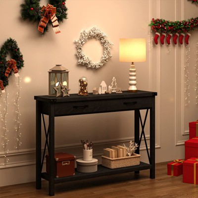 Console Table with 2 Drawers, Farmhouse Entryway Table - Wood Sofa Table with Storage Shelf for Living Room, Hallway, Foyer