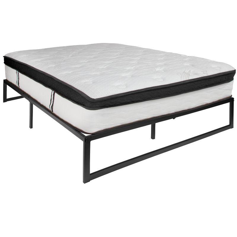 Flash Furniture 14 Inch Metal Platform Bed Frame with 12 Inch Memory Foam Pocket Spring Mattress in a Box (No Box Spring Required), 1 of 14