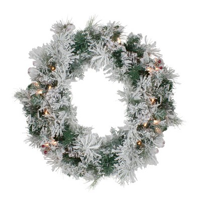 Northlight 24" Prelit Flocked Victoria Pine Artificial Christmas Wreath - Clear Lights