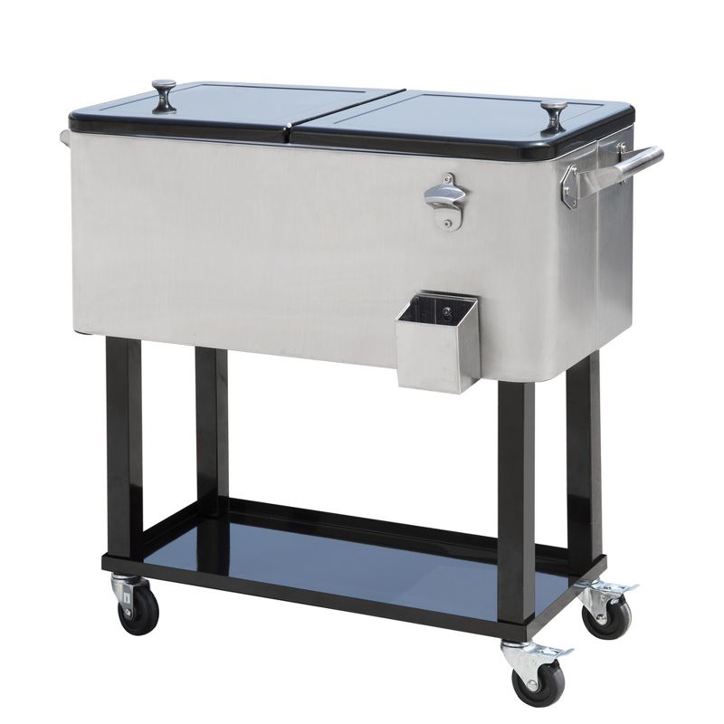 Outsunny 80 QT Rolling Cooling Bins Ice Chest on Wheels Outdoor Stand Up Drink Cooler Cart for Party, 1 of 11