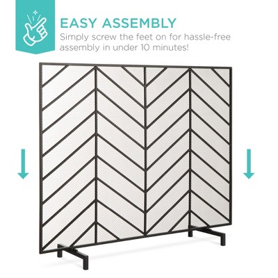 Satin Black Iron Mesh Chevron Fireplace Screen