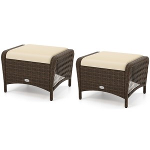 Tangkula 2 Pieces Outdoor Patio PE Wicker Ottomans w/ Removable Cushions Footstools - 1 of 4