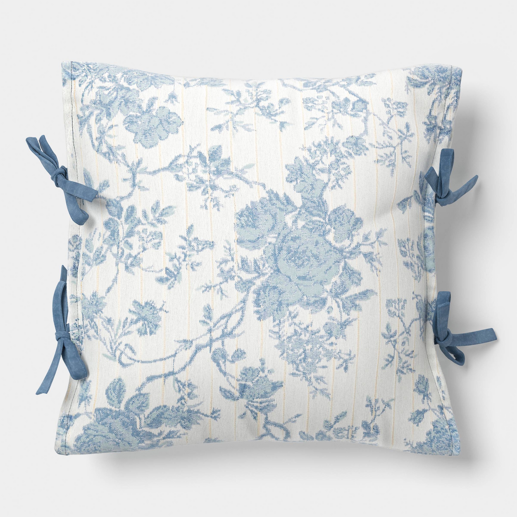18"x18" Woven Stripe Side-Tie Outdoor Throw Pillow Blue - Threshold™ designed with Studio McGee