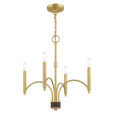 Sleek Satin Brass Mini Chandelier with Cylindrical Candle Sleeves