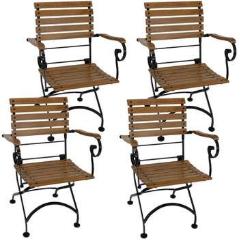 Sunnydaze Indoor/Outdoor Patio or Dining Deluxe Chestnut Wooden Folding Bistro Arm Chair - Brown