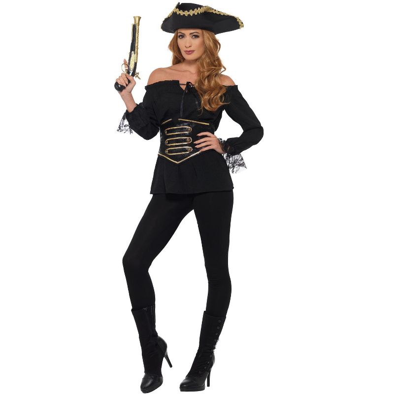 Smiffy Deluxe Pirate Shirt Women's Costume (Black), 1 of 2