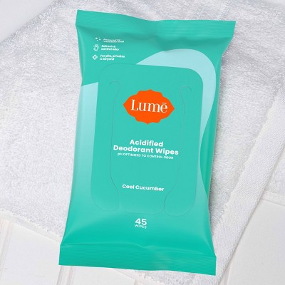 Lume Acidified Deo Wipes Pouch - Cucumber - 45ct