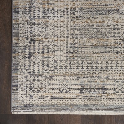 Ivory and Slate Floral Synthetic Rectangular Rug
