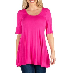 24seven Comfort Apparel Womens Elbow Sleeve Swing Tunic Top For Women - 1 of 4