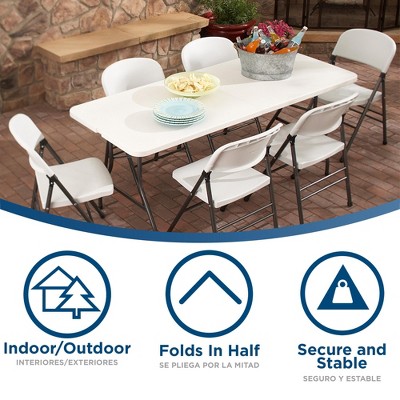 White 6-Foot Resin Folding Banquet Table with Steel Legs